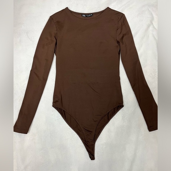 Zara Women’s Long Sleeve Round Neckline Pullover Bodysuit Brown Size Small - Picture 4 of 9